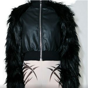 Black Hole Bomber Fur Vegan leather crop jacket